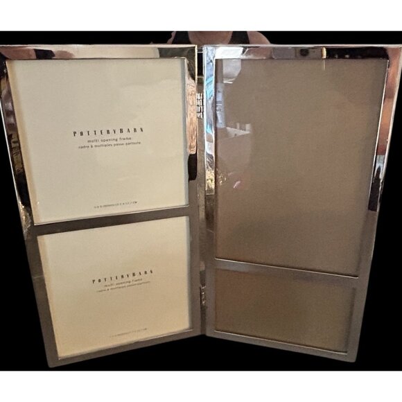 Pottery Barn Multi Opening Picture Frame Double Hinged Plated Silver Slim 10x11" - Picture 4 of 6